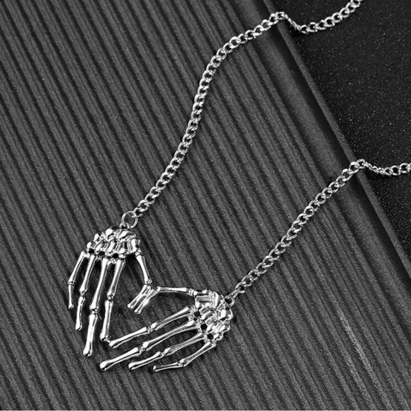 Skeleton Hands Heart- Gothic Dead Dark Love Romance Creepy Scary Horror Necklace - Picture 7 of 11